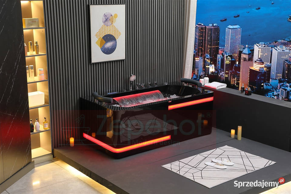 Czarna wanna z hydromasażem EBX869 prostokątna Grabówka