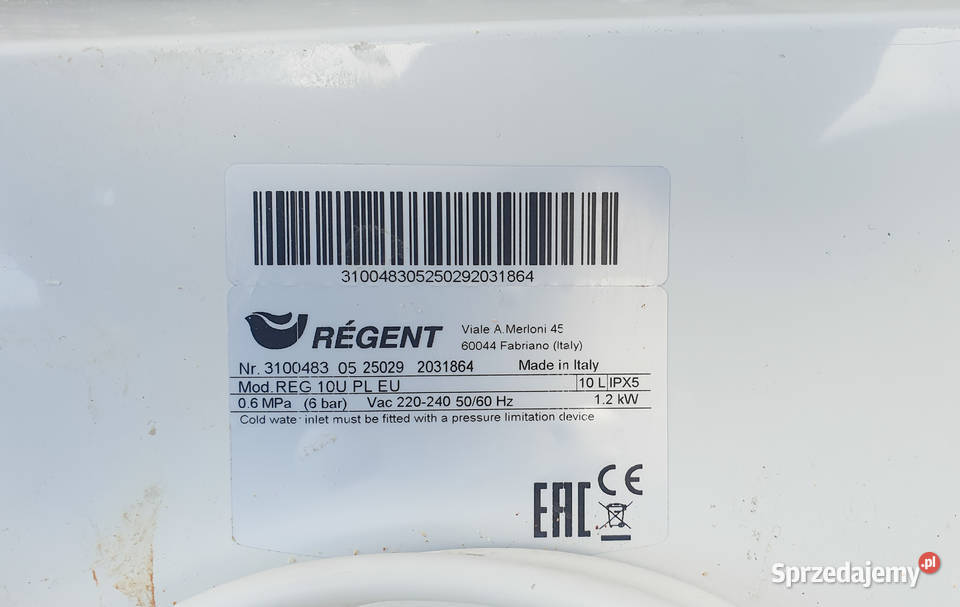 Podgrzewacz wody Regent REG 10U 10L 1200W Częstochowa