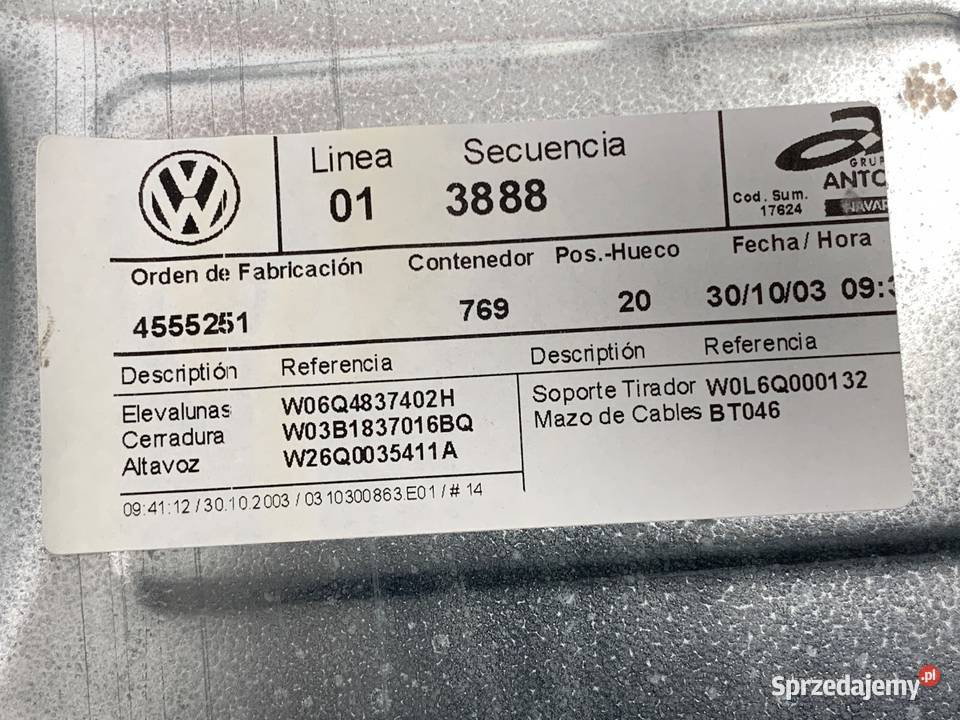 PODNOŚNIK SZYBY PRAWY PRZÓD VW POLO IV 9N podkarpackie sprzedam