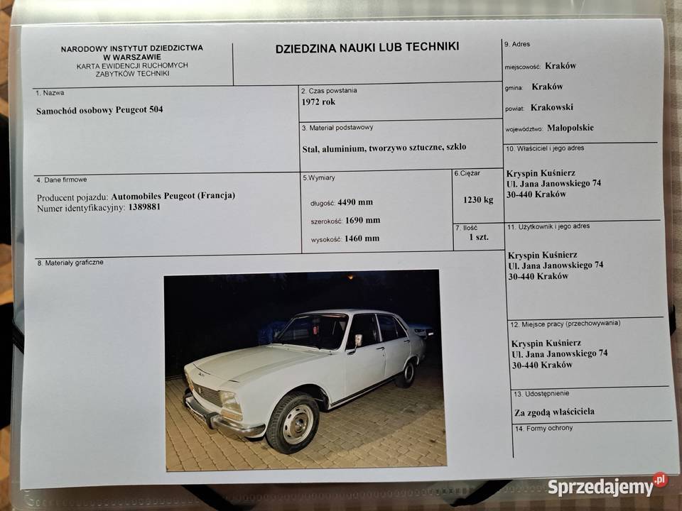 Peugeot 504 małopolskie Kraków sprzedam