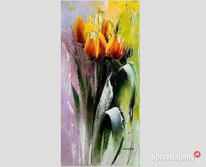 Kowalik Tulipany 20x40 obraz olejny kwiaty mazowieckie Warszawa