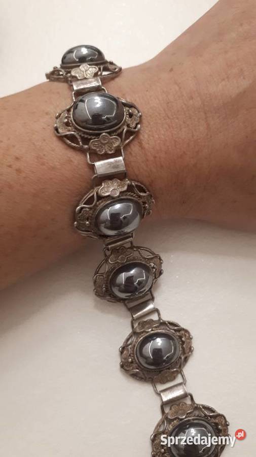 Bransoleta srebrna z hematytem