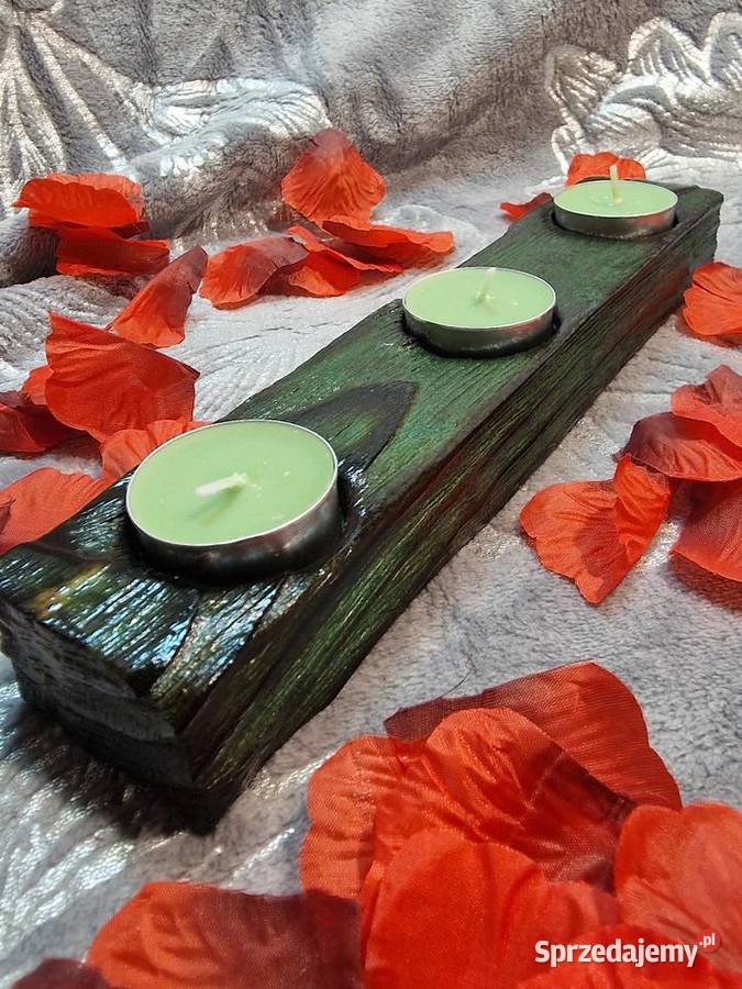 Świecznik świerkowy Shou Sugi Ban leśna zieleń zielony Świeczniki Sępopol