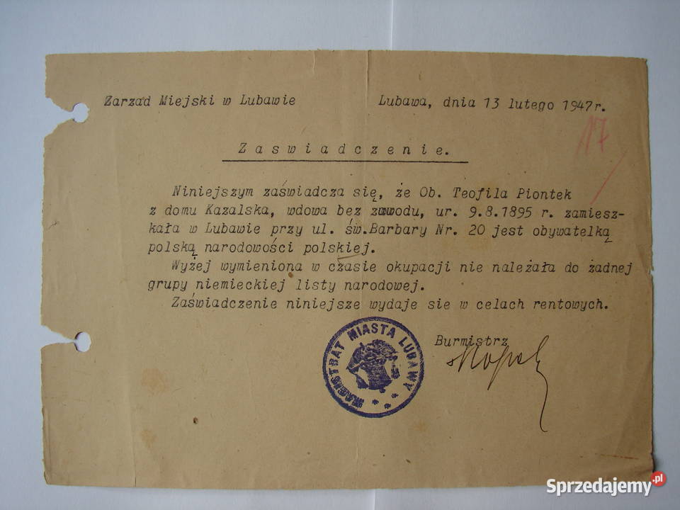 Lubawa oświadczenie że nie należała do sprzedam