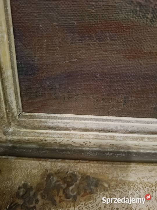 Stary obraz olejny na płótnie w pięknej starej Lipno
