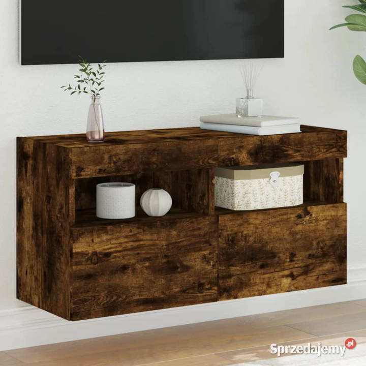 Ścienna szafka TV z LED przydymiony dąb 80x30x40 RTV mazowieckie Warszawa