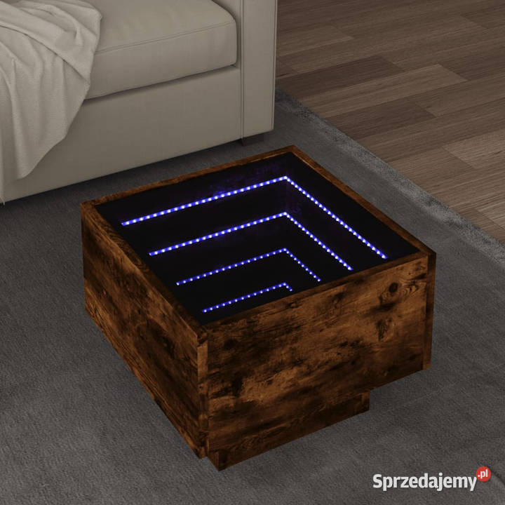 Stolik boczny z LED dąb opalany 40x40x30