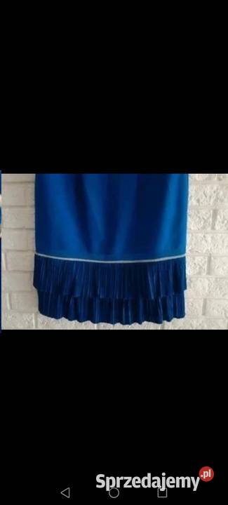Sukienka granatowa krótki rękaw z baskinką Krosno