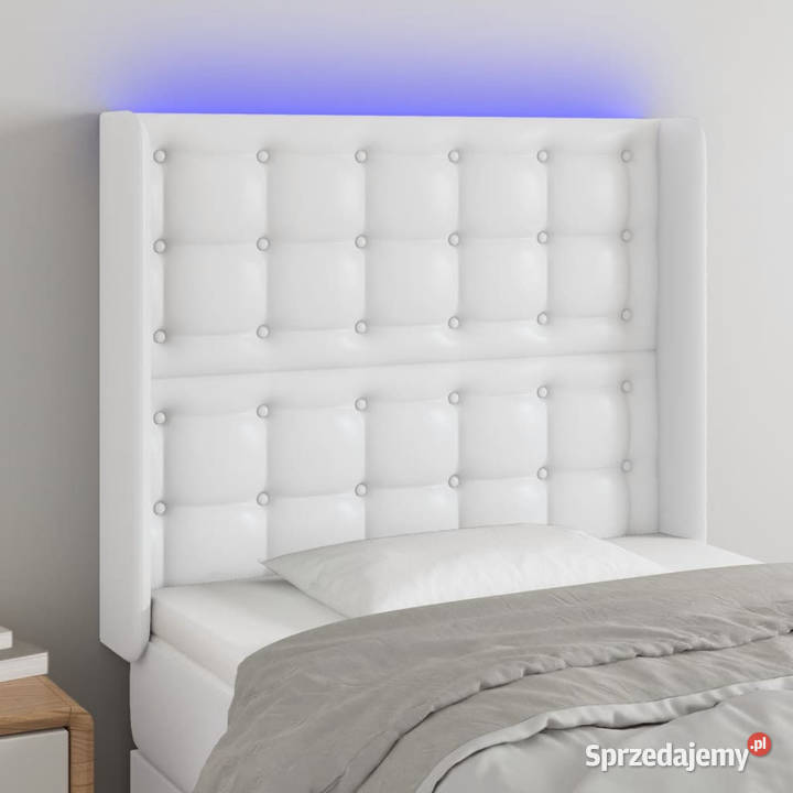 Zagłówek do łóżka z LED biały 103x16x118128