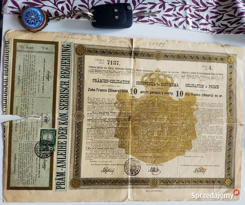 PramAnleihe Der Kon SerbischRiegierung 10 Dinars