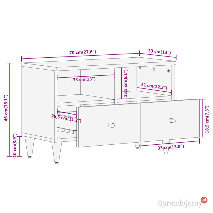 Szafka pod telewizor 70x33x46 lite drewno mango