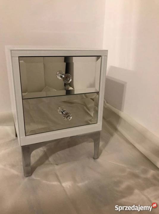 Stolik nocny z lustra bialy glamour ze szkla Szafy, regały, półki