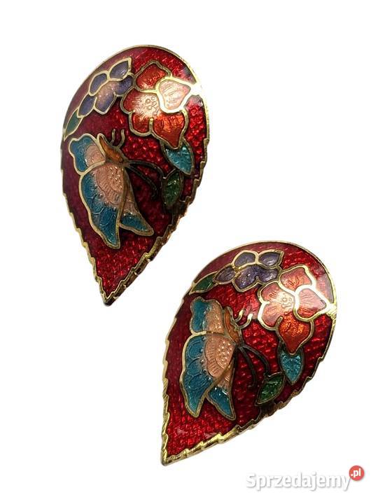 VINTAGE KLIPSY KOSTIUMOWE ART DECO CLOISONNE pozłacane śląskie