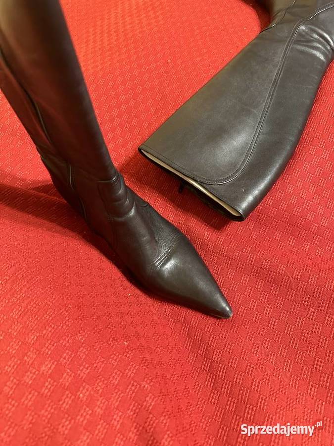 kozaki damskie skórkowe mało używane czarne 37 Kozaki Łęczyca