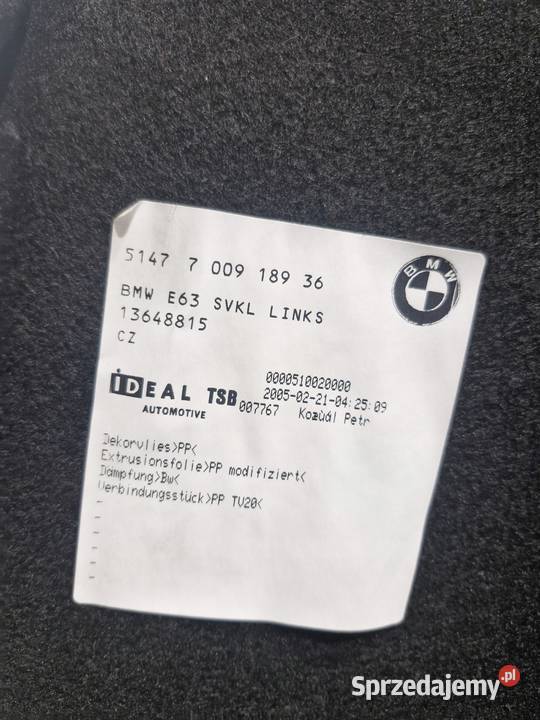 BMW 6 E63 BOCZEK BAGAŻNIKA LEWY TAPICERKA LEWA sprzedam