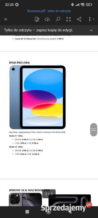 iPad Pro 11 M4 512GB nowy Apple / iPhone Warszawa