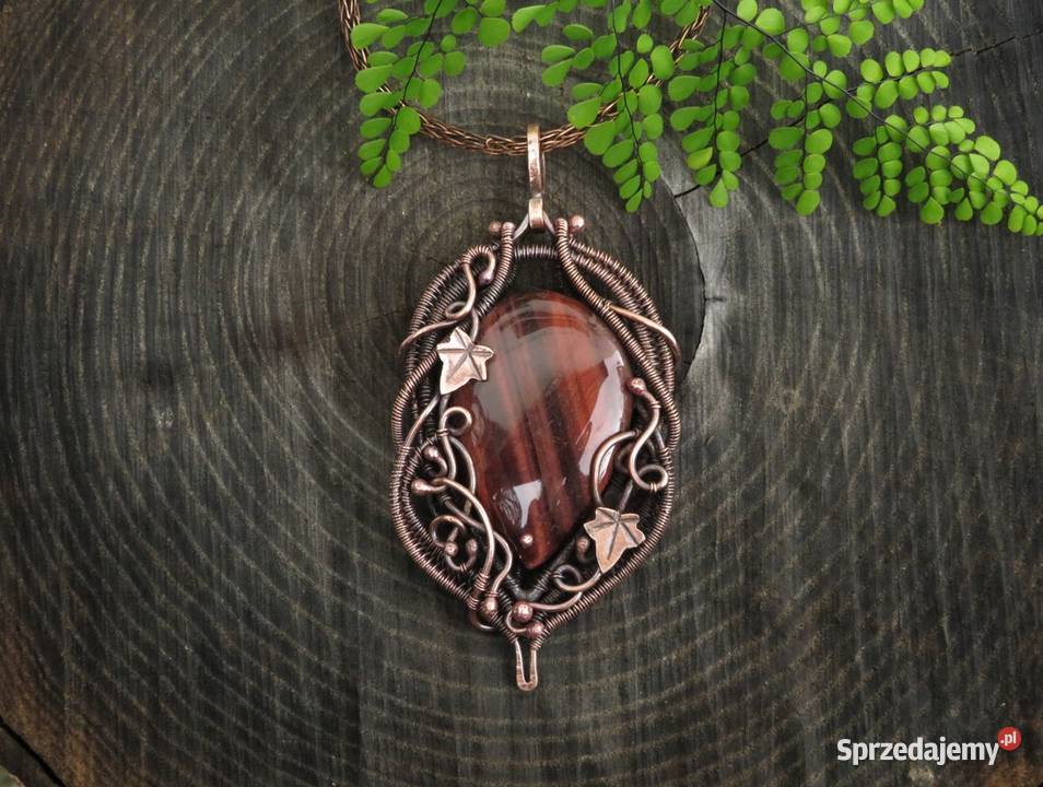 Jesienny miedziany wisiorek bawole oko bluszcz Wieliczka