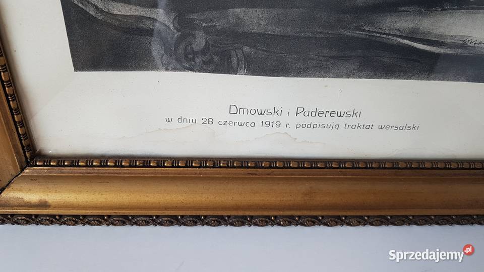 Stara grafika Paderewski i Dmowski Traktat Dąbrowa Górnicza