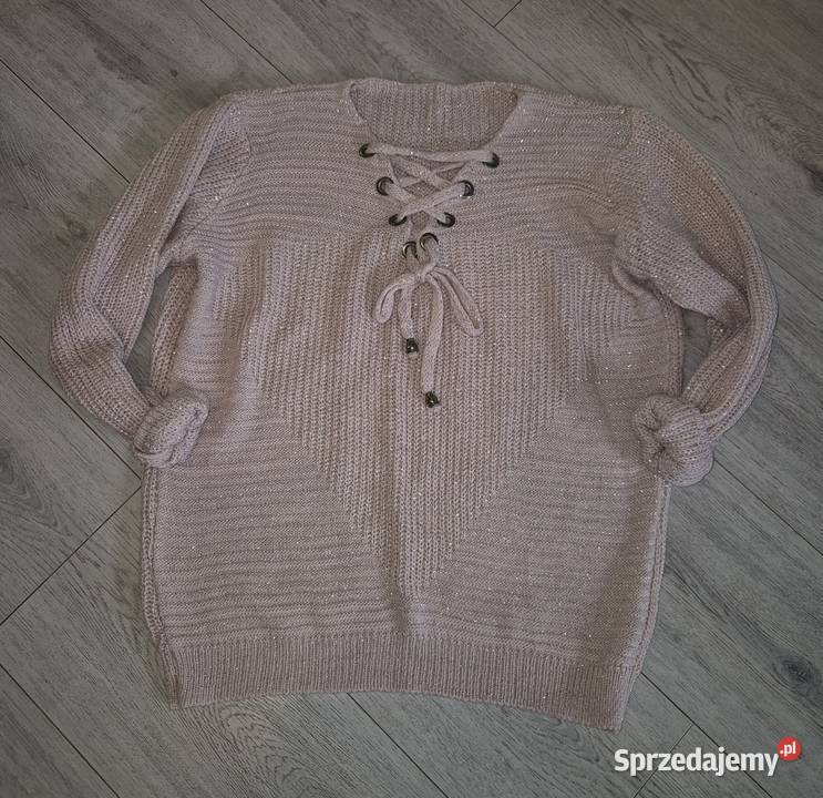 Sweter damski sznurowany pudrowy róż 38M Łódź