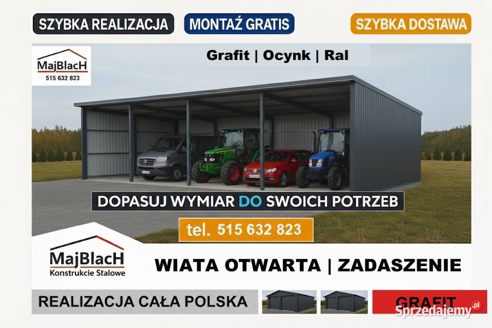 OCYNKOWANA Wiata Hala Garaż Blaszany PRODUCENT 48m2