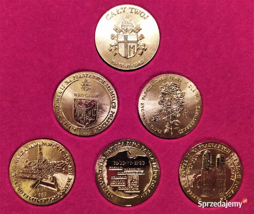 Złocone medale z II PIELGRZYMKI JP II do Polski Numizmatyka Numizmatyka Mędłów