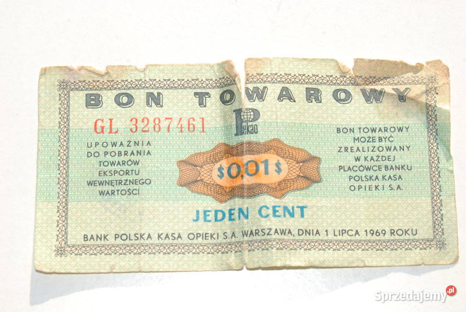 Stary Bon Towarowy Pko 1 cent Pewex 1969antyk Pozostałe Cieszyn