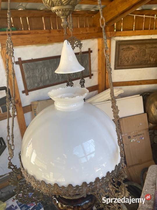 Przepiekny żyrandol lampa naftowa porcelanowy Bystrzyca Kłodzka