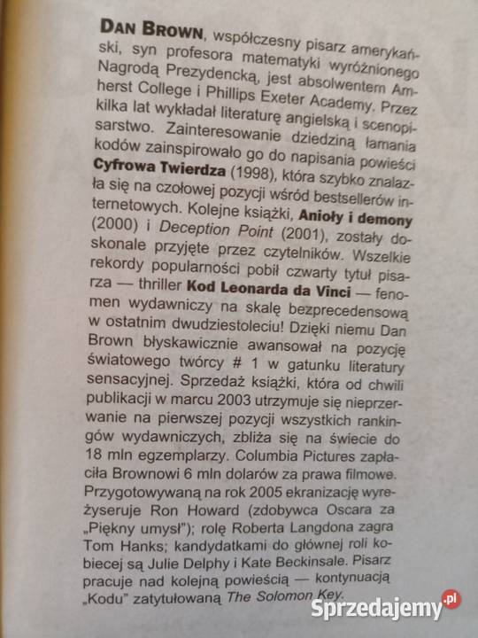 Anioły i demony Brown używane książki Warszawa Rok wydania 2015