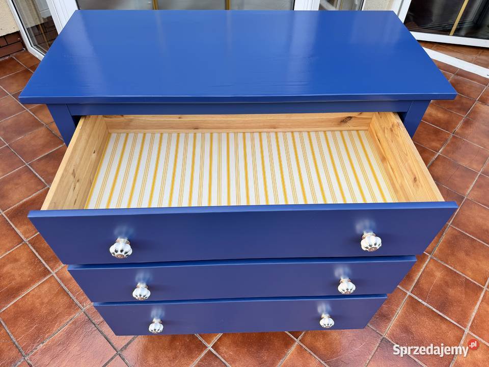 Komoda drewniana z szufladami granatowa szafka Garwolin