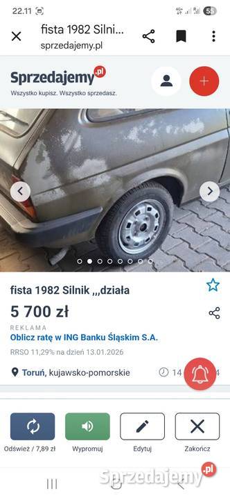 Ford Fiesta 1982 kujawsko-pomorskie Toruń