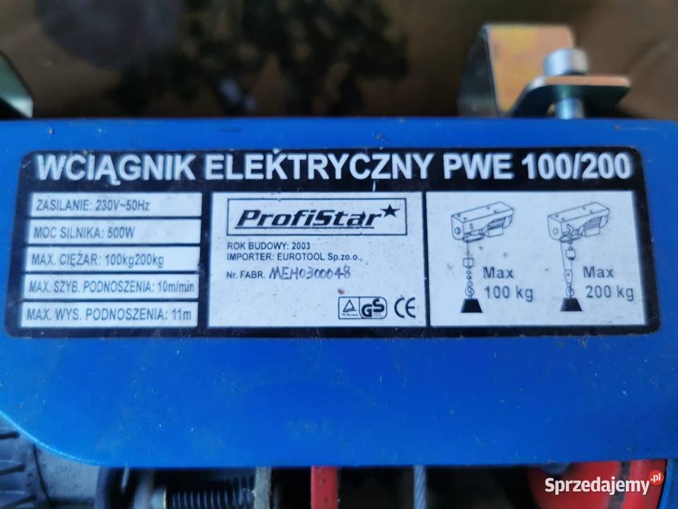 WYCIĄGNIK ELEKTRYCZNY LINOWY PROFISTAR PWE100200 Wciągarki