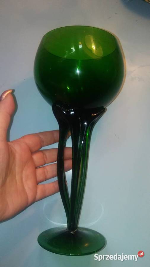 Wysoki kielich szmaragdowy PRL Łódź sprzedam