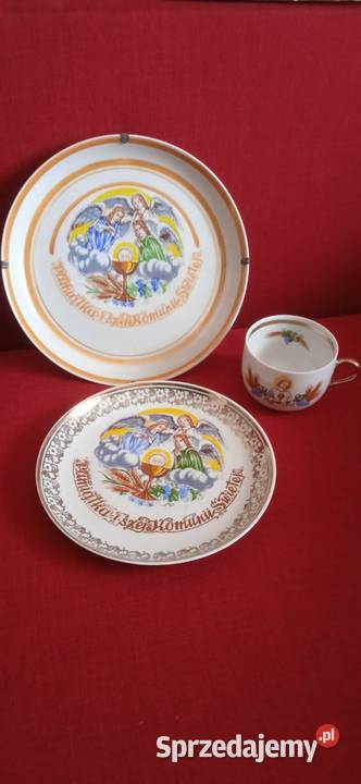 Zestaw pamiątkowy Komunijny z okresu PRL Porcelana i szkło dolnośląskie Świdnica sprzedam