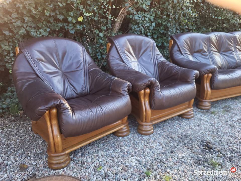 Piękny komplet wypoczynkowy ze skóry sofa dwa Sypniewo