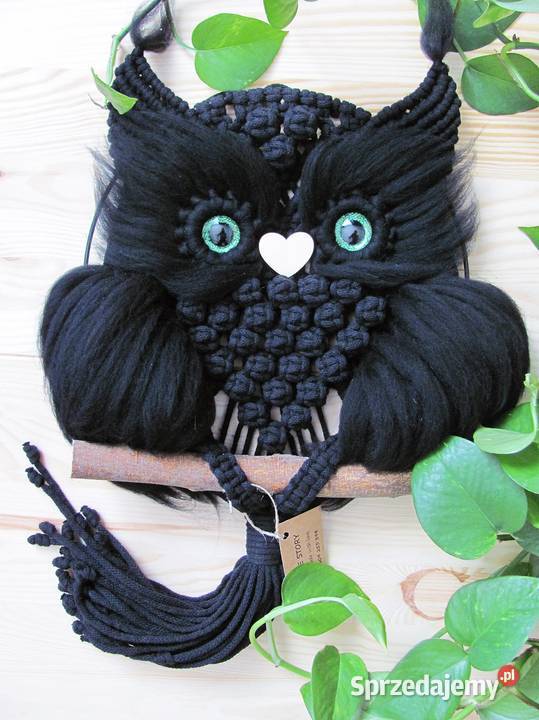 Czarna sowa puchacz makrama sowa pleciona boho Wrocław sprzedam