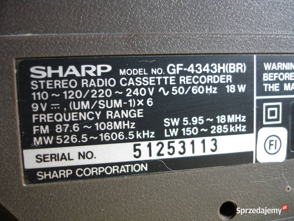 Radiomagnetofon SHARP GF4343 lubuskie Zielona Góra