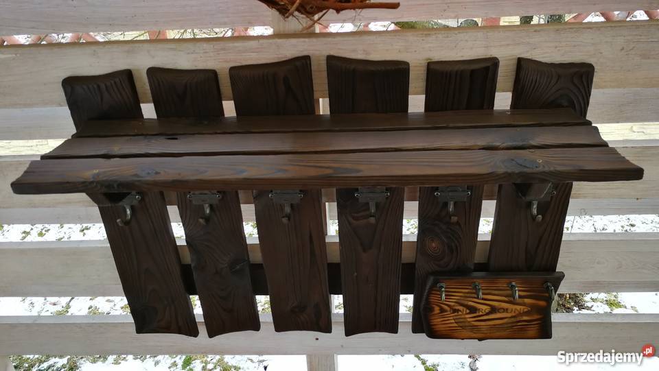 Wieszak drewniany vintage rustykalny loft ogniem Krasów