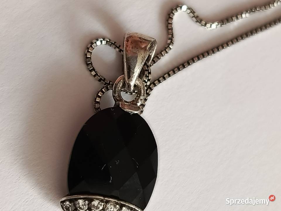 Naszyjnik czarny onyks cyrkonie srebro Białystok