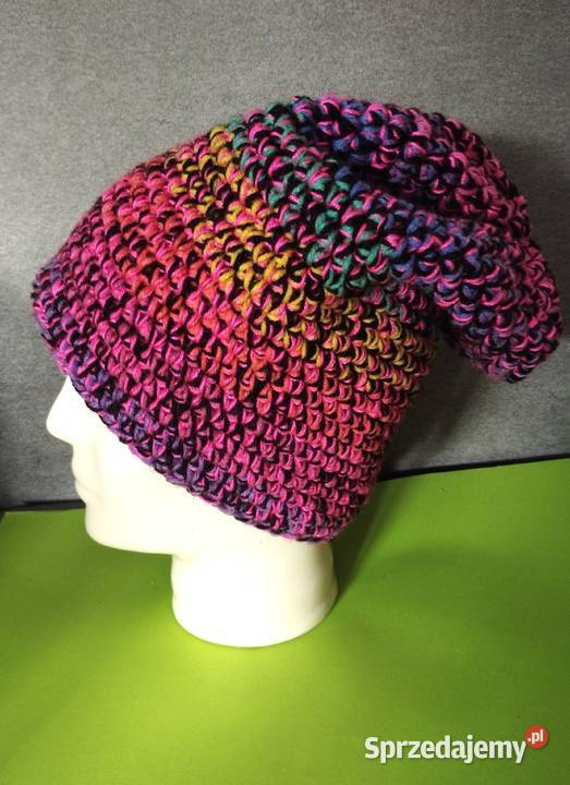 czapka szydełkowa na zimę beanie Sulechów