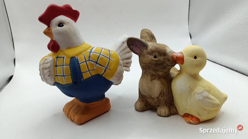 Figurki ceramiczne ptaki kogut kurczak i królik lubelskie sprzedam