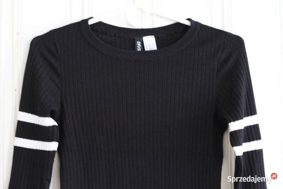 czarna biała bluzka HM xs 34 sweter Toruń