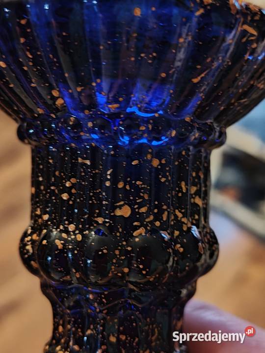 Świeczniki szkło Vintage kobaltowe Legnica