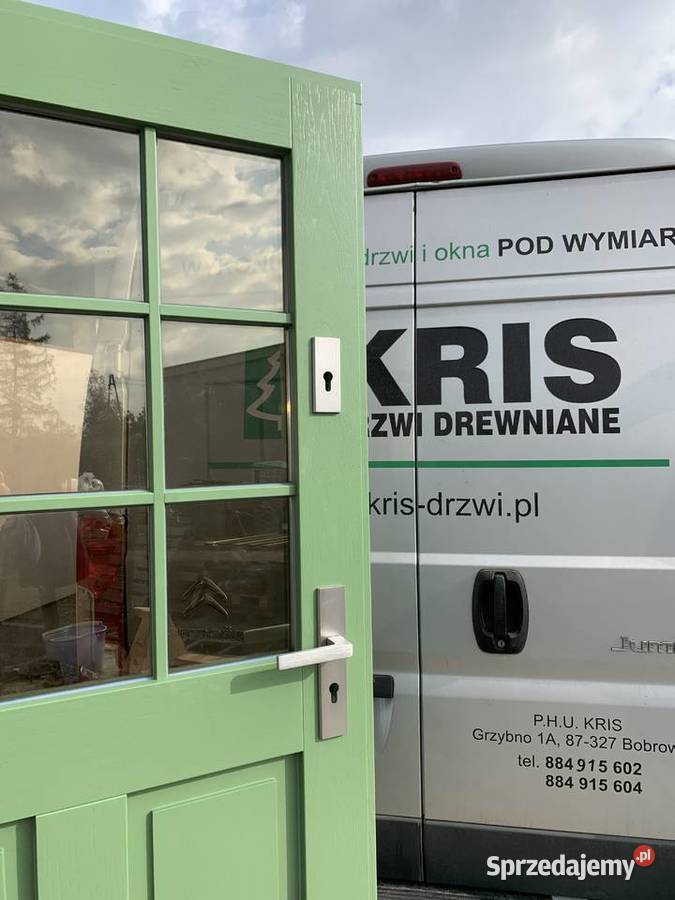 DRZWI ZEWNĘTRZNE ZIELONE DREWNIANE angielskie 9 Drewno Bobrowo