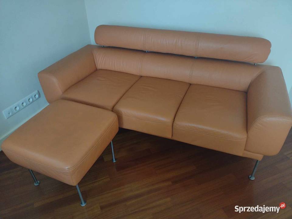 Sofa kanapa 3 osobowa skórzana z podnóżkiem Kler Warszawa sprzedam