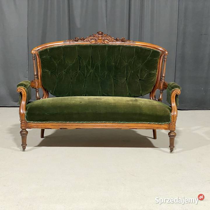 Rzeźbiona sofa w stylu wiktoriańskim z zielonym zachodniopomorskie Gryfice sprzedam