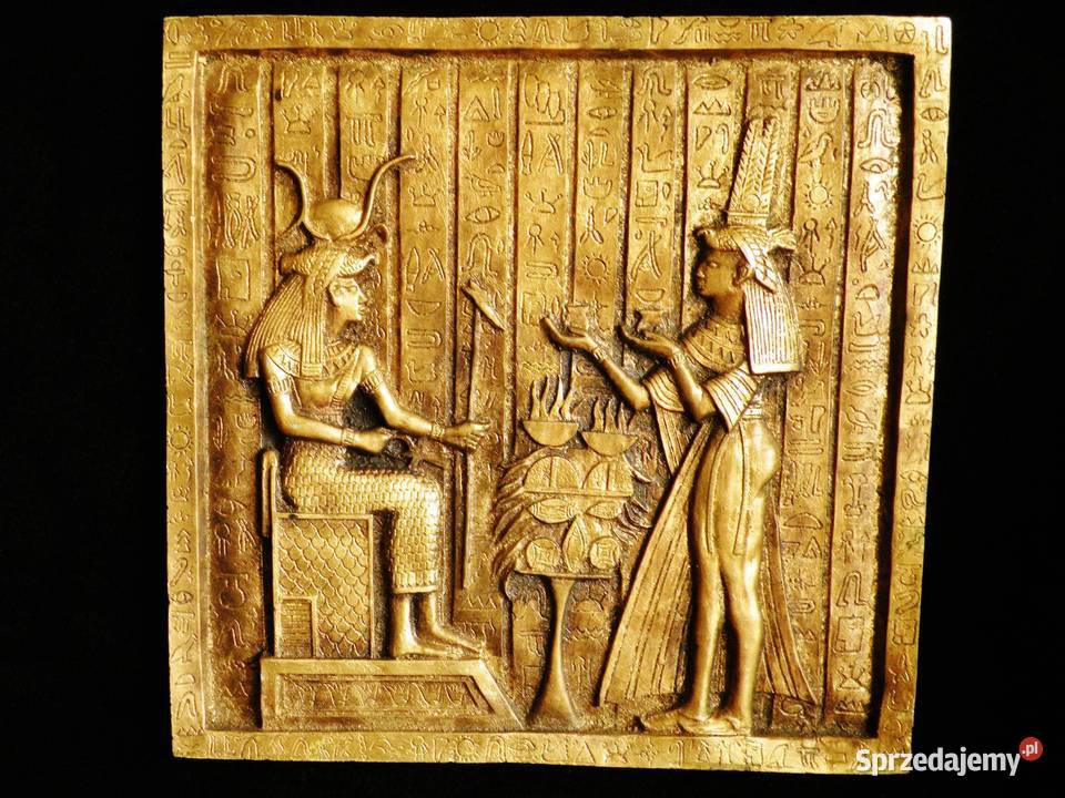 Płaskorzeźba relief egipski gipsowy 37 x 37 w żółty kujawsko-pomorskie Bydgoszcz