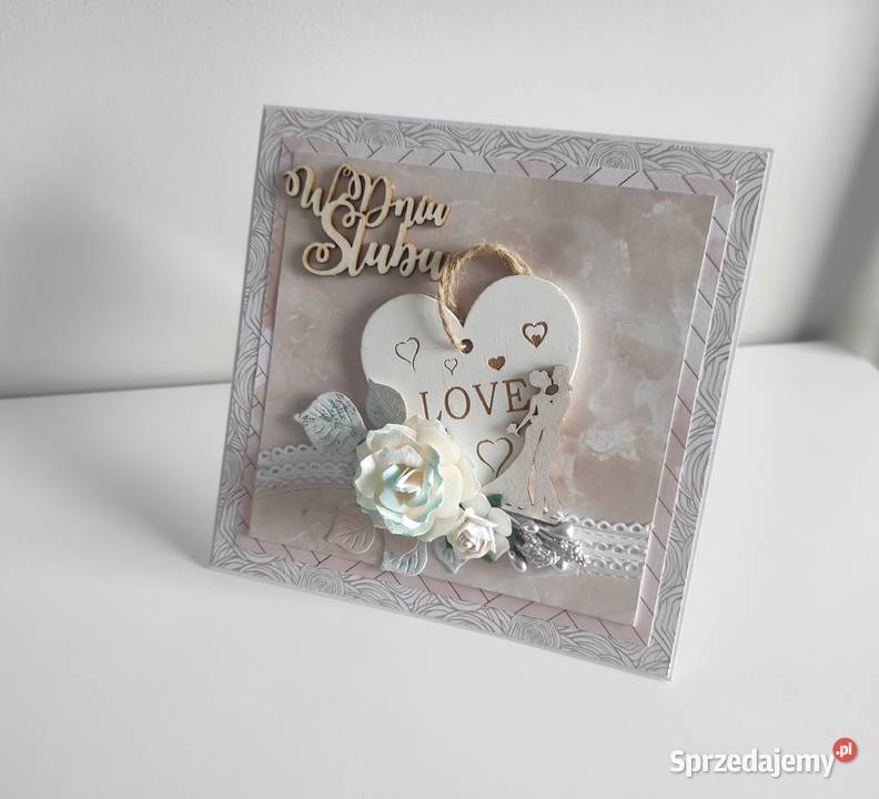 Kartka ręcznie robiona na Ślub z pudełeczkiem Łódź