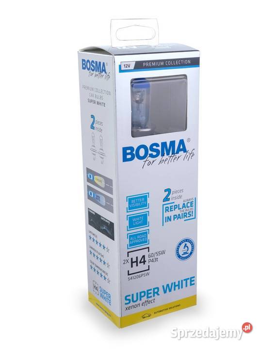 Żarówki H4 12V Bosma Super White komplet 2 śląskie Sosnowiec