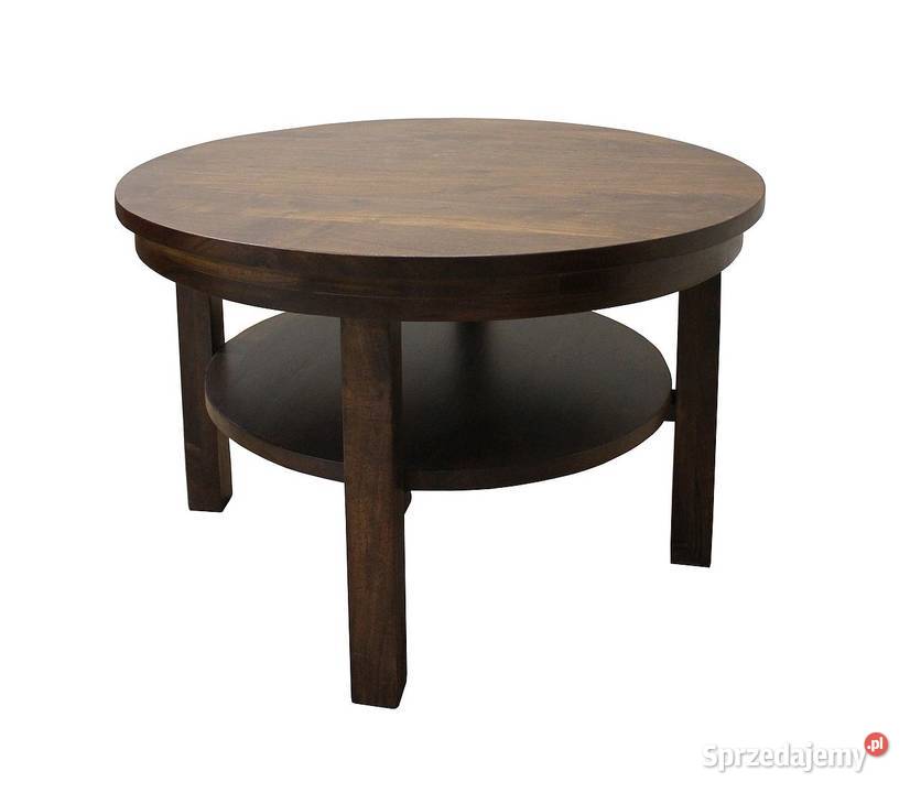 Okrągły drewniany stolik z półką z drewna akacji indyjskiej