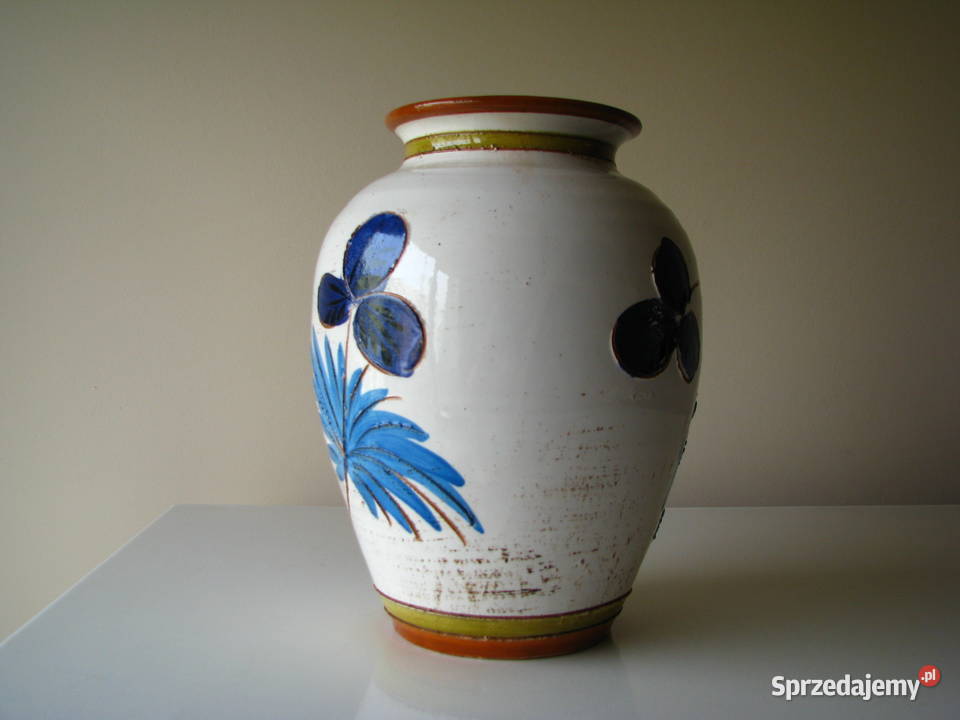 Ceramiczny wazon rękodzieło z motywem kwiatów 21 Dom i Ogród Brzegi sprzedam